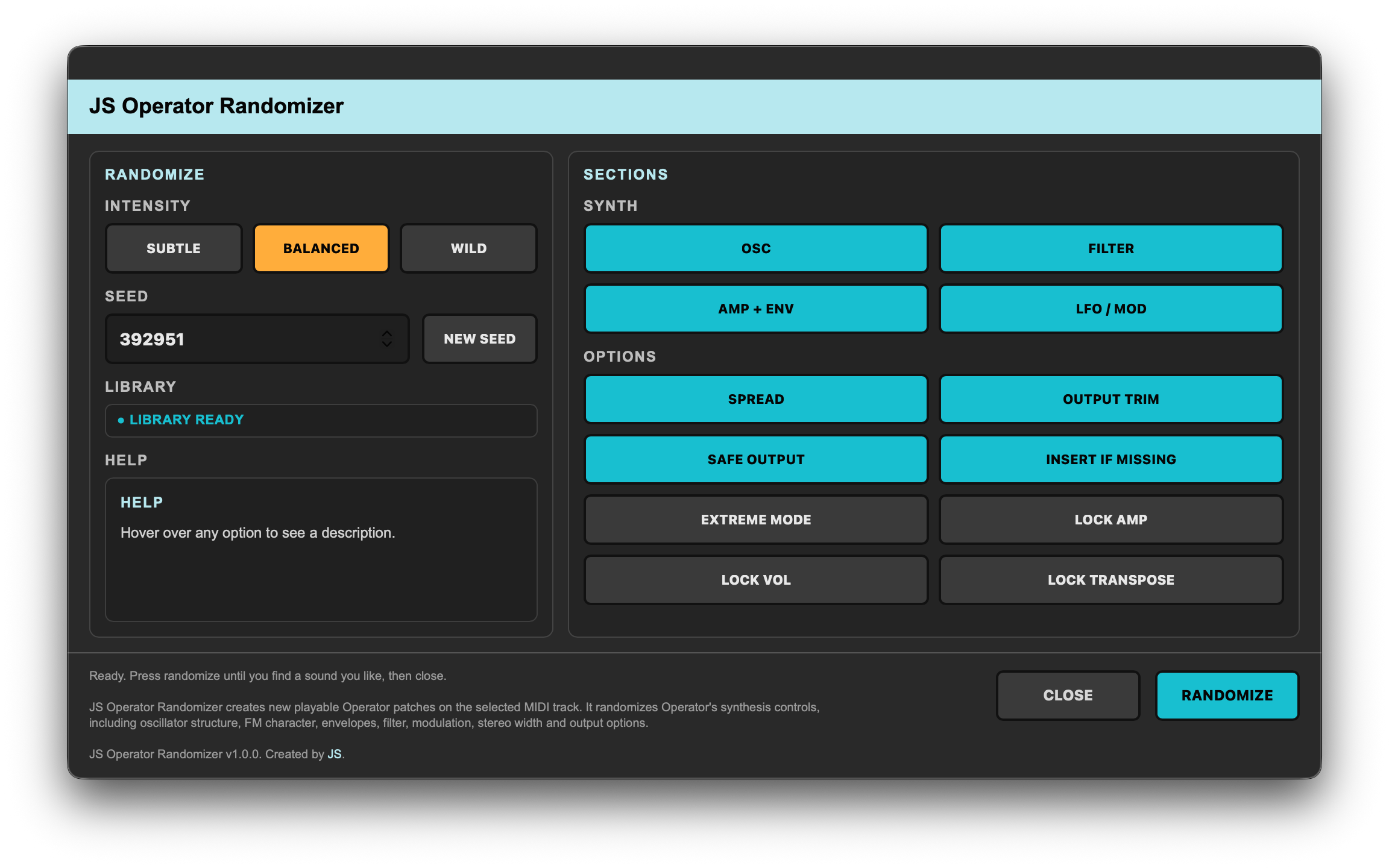 JS Operator Randomizer - Ableton Extension